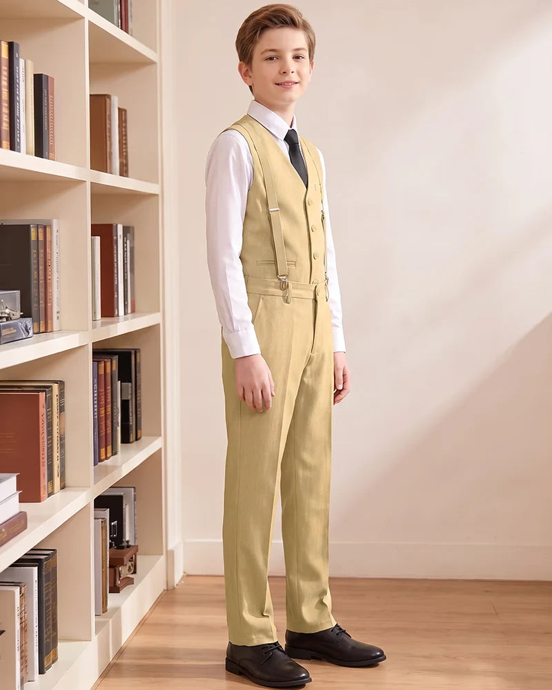 Boys Vest Suspender Formal Suit