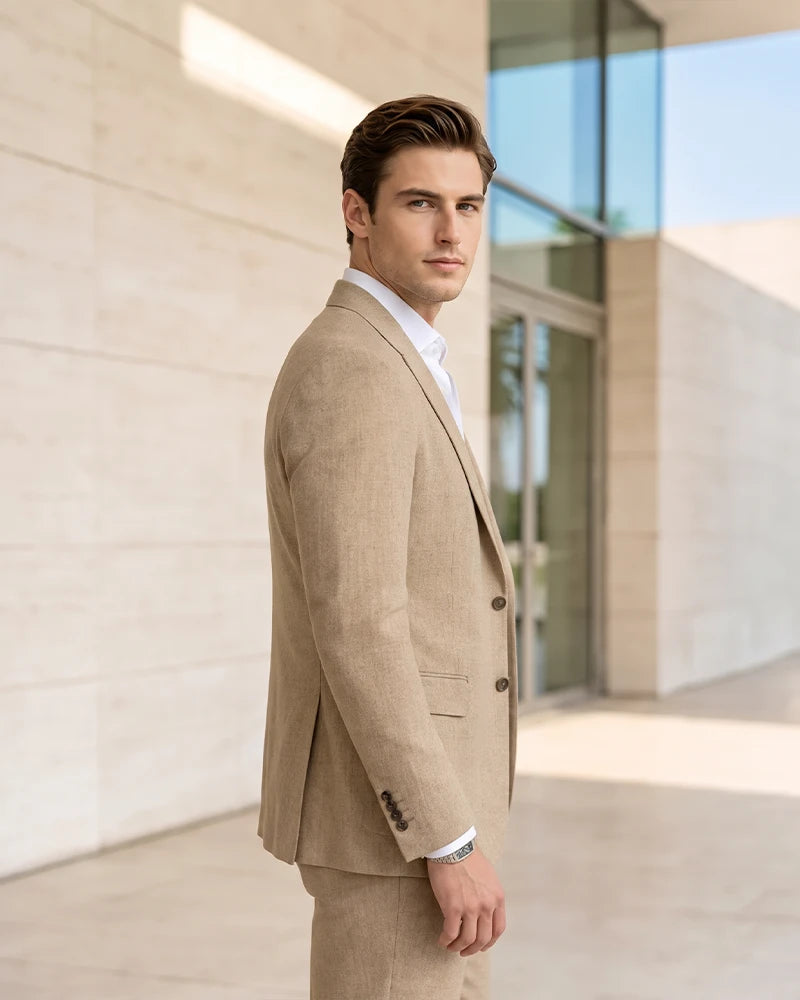 Notch Lapel Textured Linen 2 Piece Suit