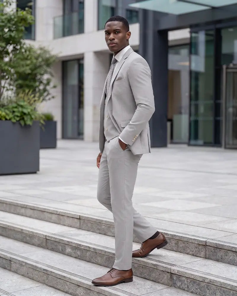 Notch Lapel 3 Piece Suit Double Breasted Waistcoat Jacket