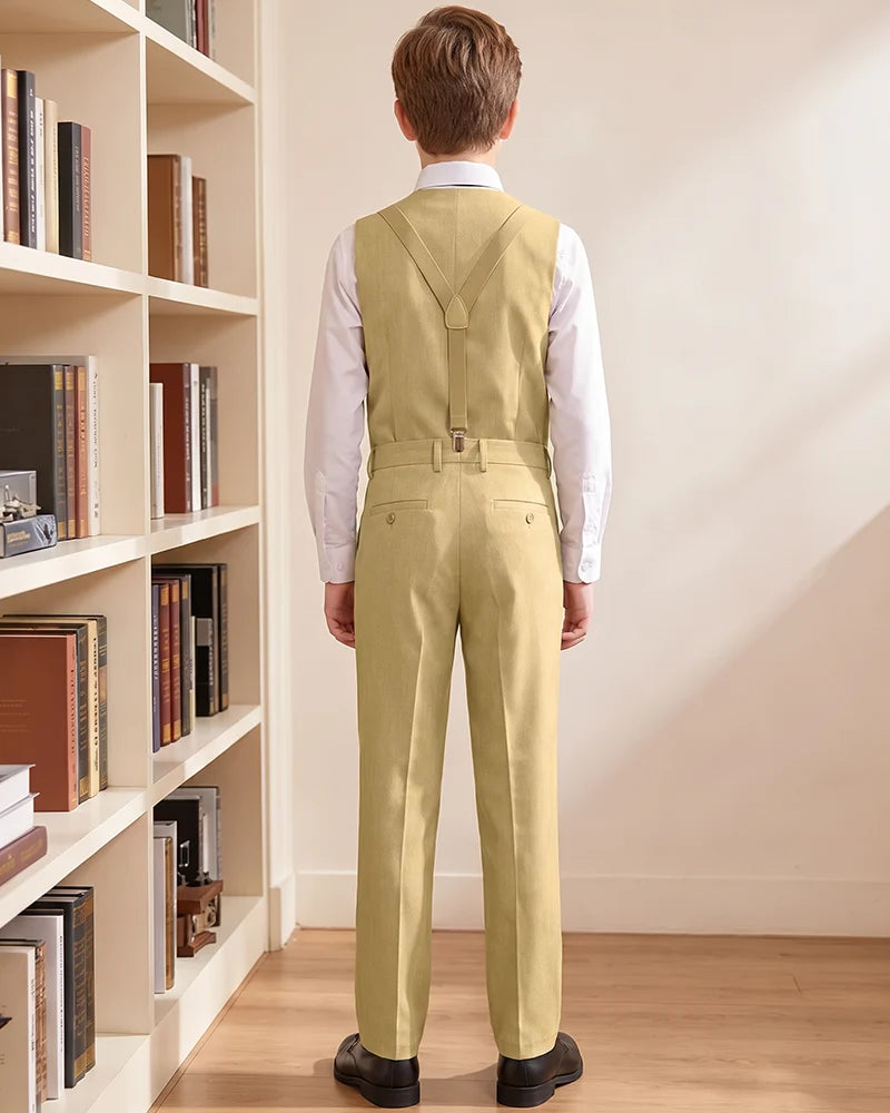 Boys Vest Suspender Formal Suit