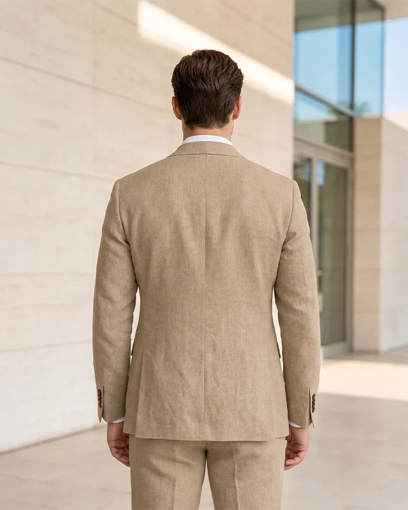 Notch Lapel Textured Linen 2 Piece Suit