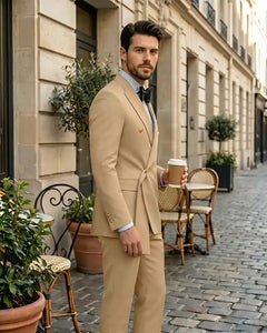 2 Piece Slim Fit Asymmetric Wrap Peak Lapel Suit-Champagne-2