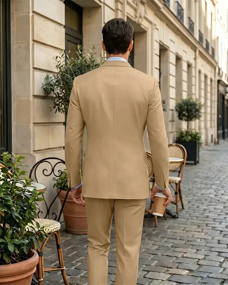 2 Piece Slim Fit Asymmetric Wrap Peak Lapel Suit-Champagne-3