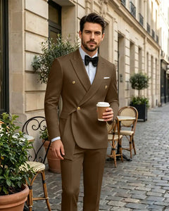 2 Piece Slim Fit Asymmetric Wrap Peak Lapel Suit -Dark Brown -1
