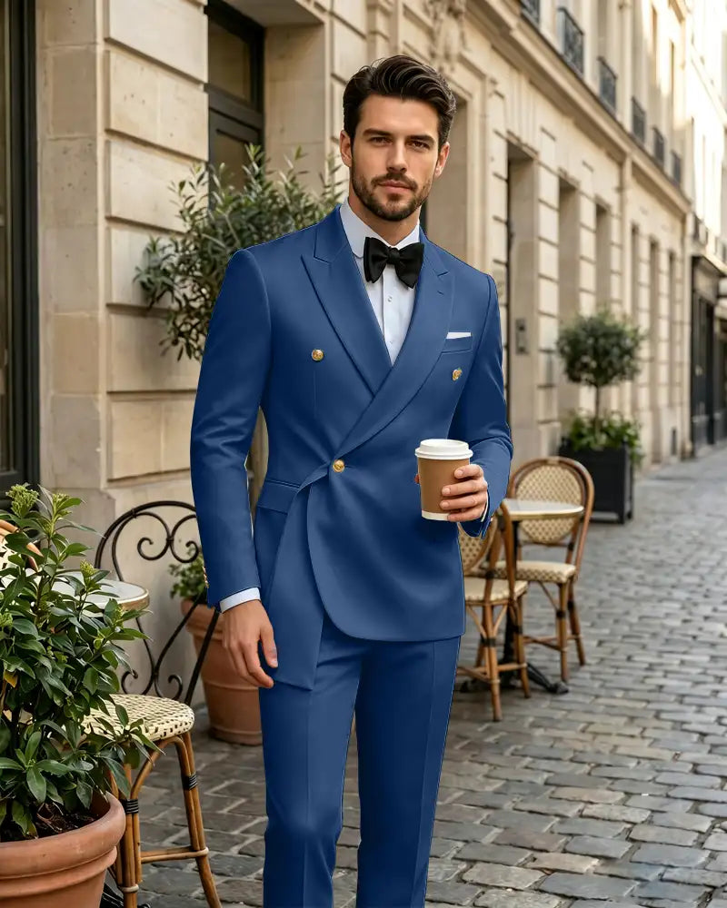2 Piece Slim Fit Asymmetric Wrap Peak Lapel Suit-Dark Navy-1
