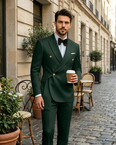 2 Piece Slim Fit Asymmetric Wrap Peak Lapel Suit -Green -1
