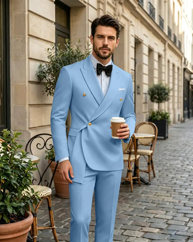 2 Piece Slim Fit Asymmetric Wrap Peak Lapel Suit-Light Sky Blue-1
