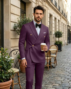 2 Piece Slim Fit Asymmetric Wrap Peak Lapel Suit -Purple -1
