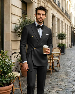 2 Piece Slim Fit Asymmetric Wrap Peak Lapel Suit -black -1
