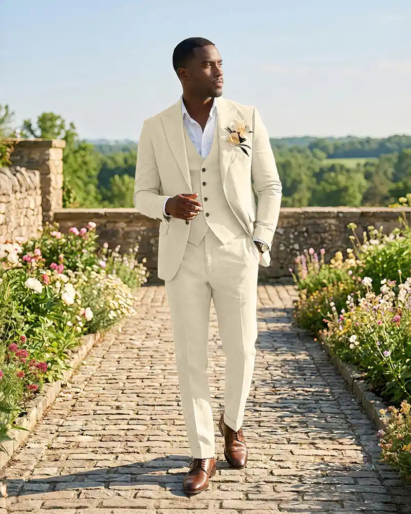 Slim Fit Notch Lapel Linen 3 Piece Versatile Suit Set