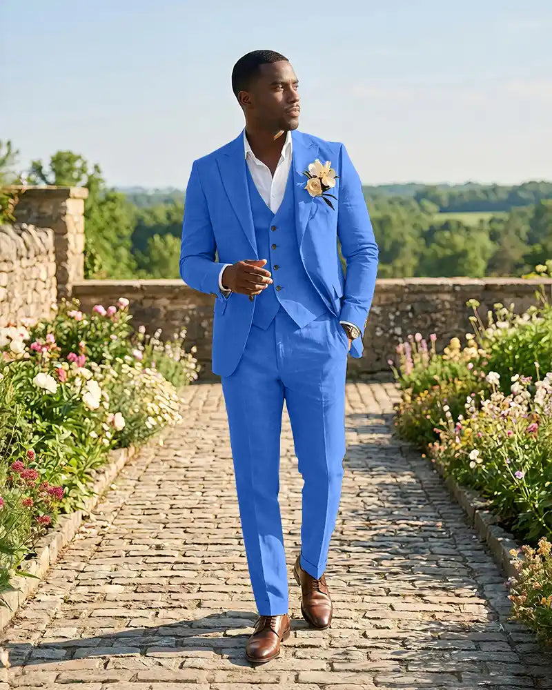 Slim Fit Notch Lapel Linen 3 Piece Versatile Suit Set
