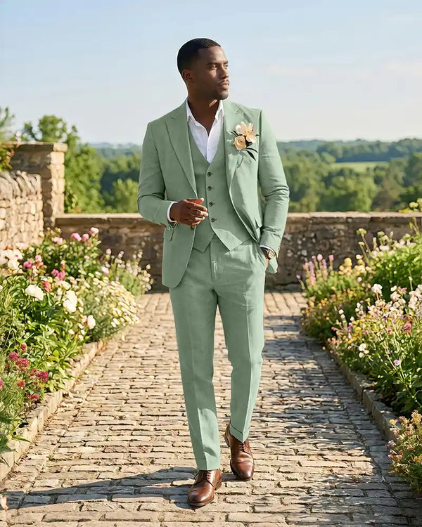 Slim Fit Notch Lapel Linen 3 Piece Versatile Suit Set