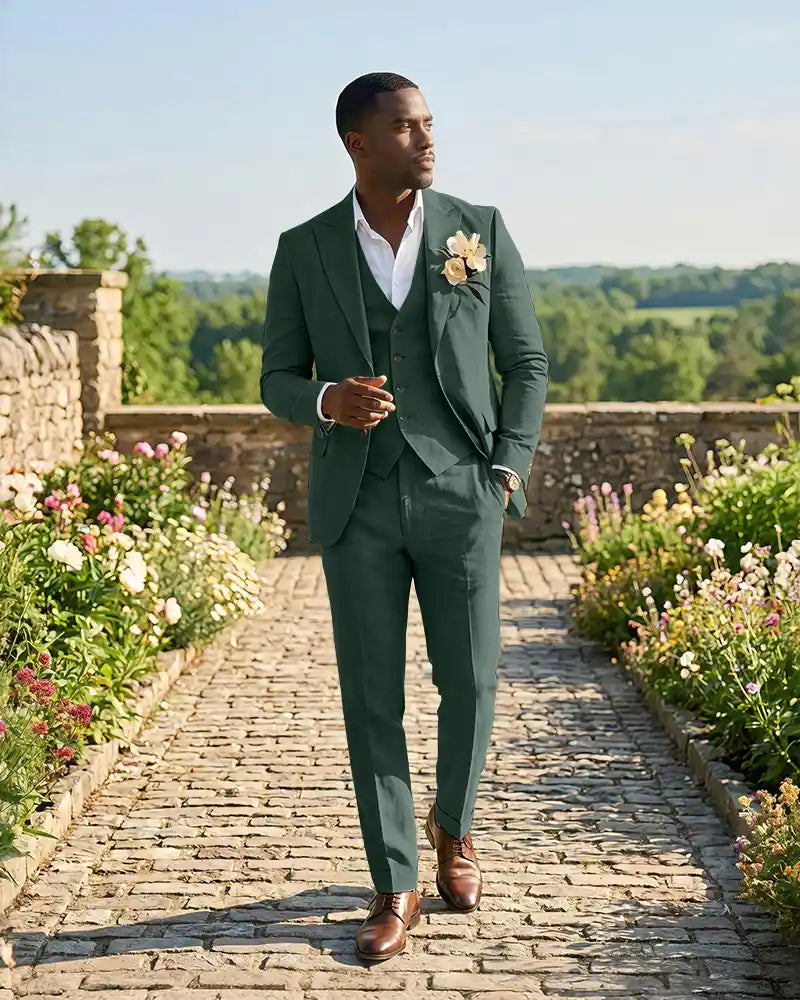 Slim Fit Notch Lapel Linen 3 Piece Versatile Suit Set