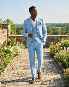 Slim Fit Notch Lapel Linen 3 Piece Versatile Suit Set