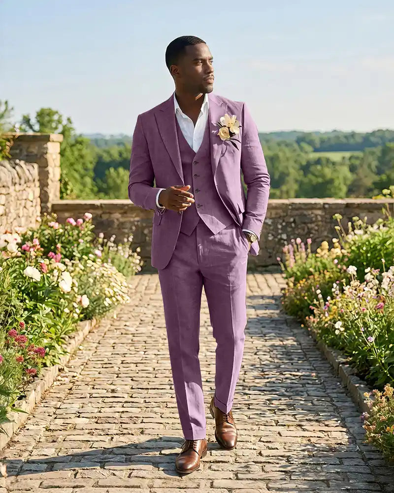Slim Fit Notch Lapel Linen 3 Piece Versatile Suit Set