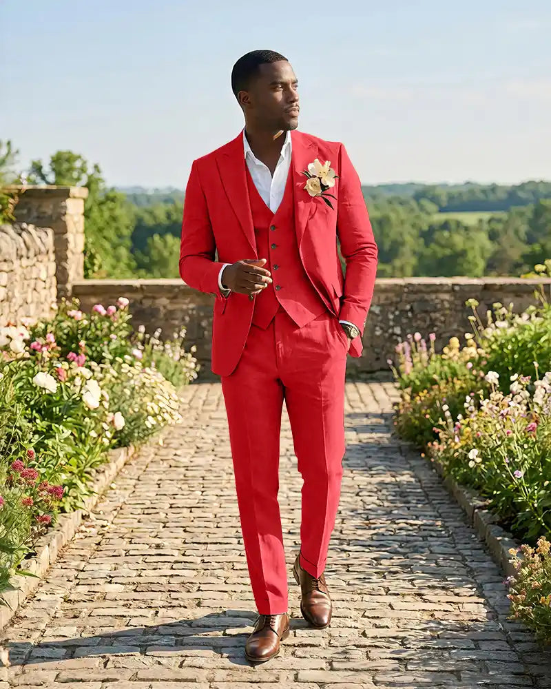 Slim Fit Notch Lapel Linen 3 Piece Versatile Suit Set