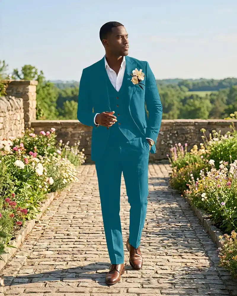 Slim Fit Notch Lapel Linen 3 Piece Versatile Suit Set