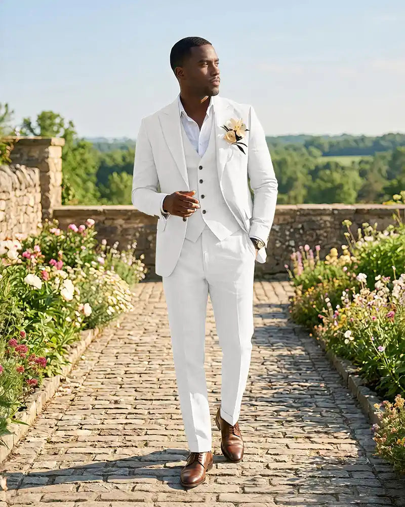 Slim Fit Notch Lapel Linen 3 Piece Versatile Suit Set