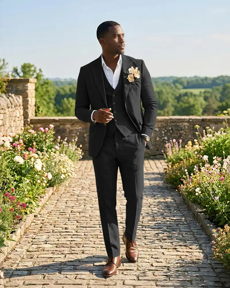 Slim Fit Notch Lapel Linen 3 Piece Versatile Suit Set
