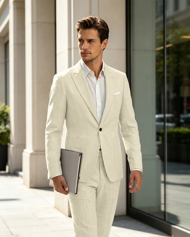 2 Piece Linen Slim Fit Summer Business Suit