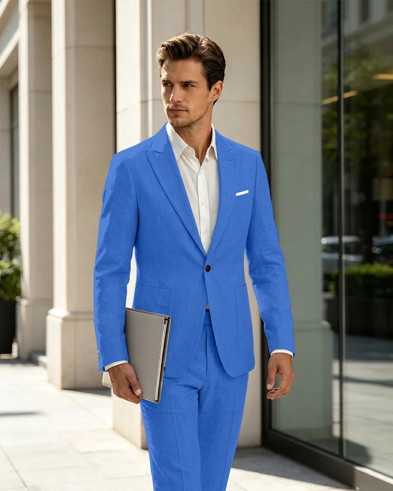2 Piece Linen Slim Fit Summer Business Suit
