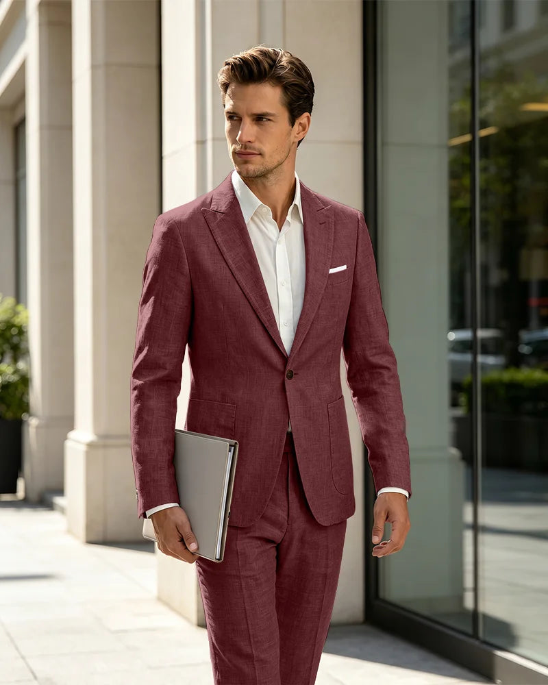 2 Piece Linen Slim Fit Summer Business Suit