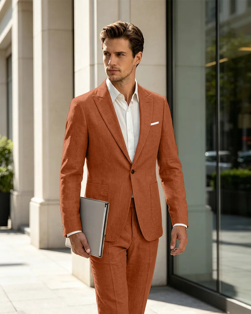 2 Piece Linen Slim Fit Summer Business Suit