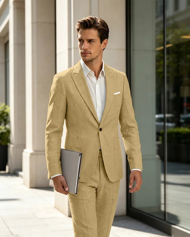 2 Piece Linen Slim Fit Summer Business Suit