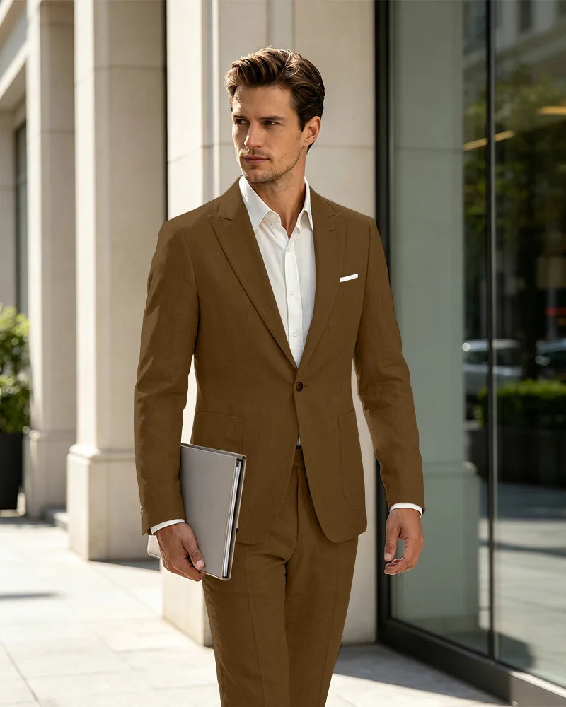 2 Piece Linen Slim Fit Summer Business Suit