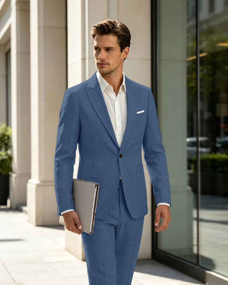 2 Piece Linen Slim Fit Summer Business Suit
