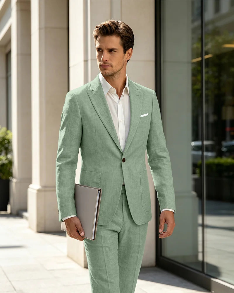 2 Piece Linen Slim Fit Summer Business Suit