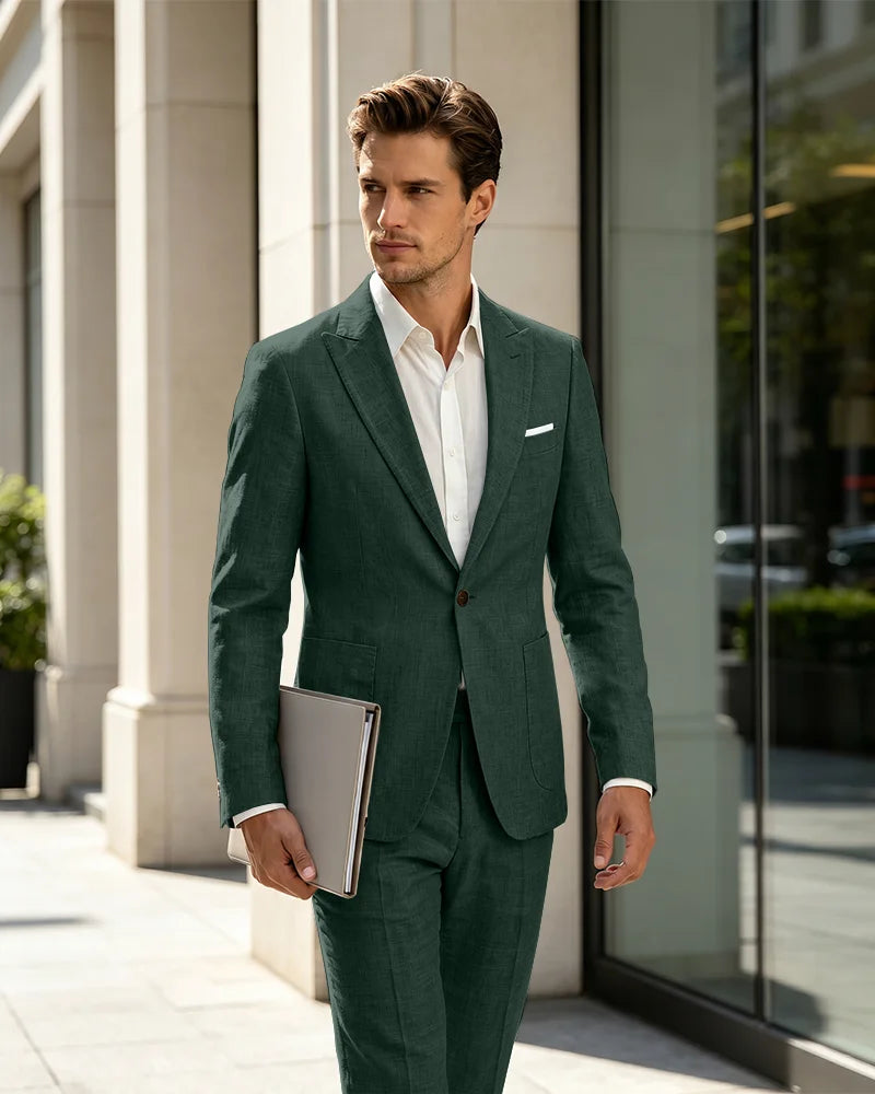 2 Piece Linen Slim Fit Summer Business Suit