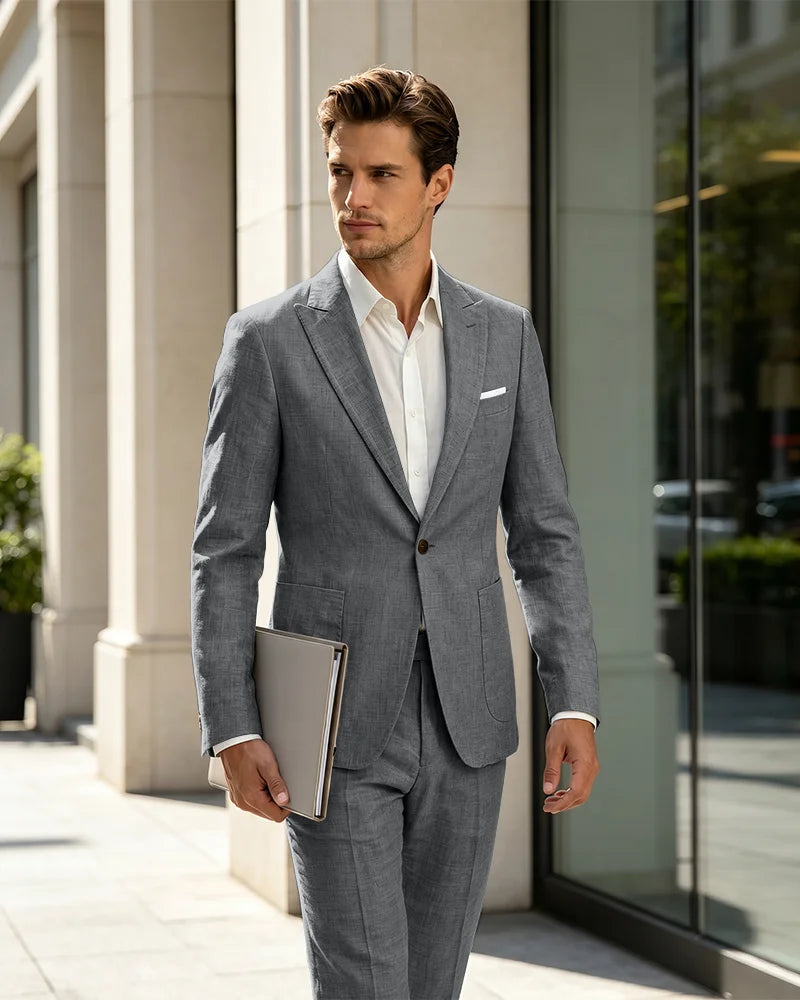 2 Piece Linen Slim Fit Summer Business Suit