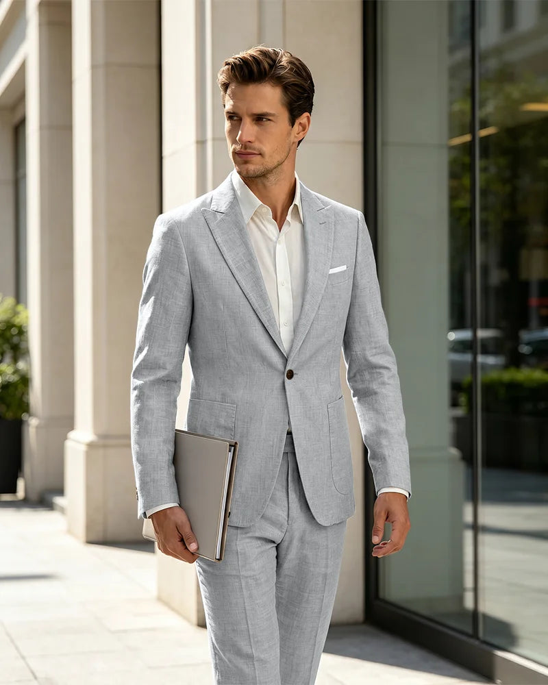2 Piece Linen Slim Fit Summer Business Suit
