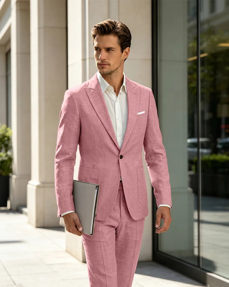 2 Piece Linen Slim Fit Summer Business Suit