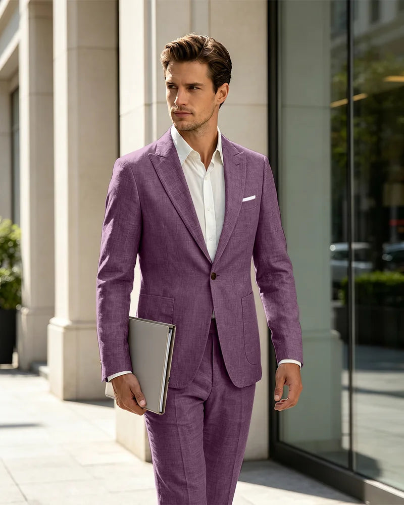 2 Piece Linen Slim Fit Summer Business Suit