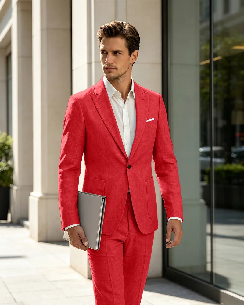 2 Piece Linen Slim Fit Summer Business Suit