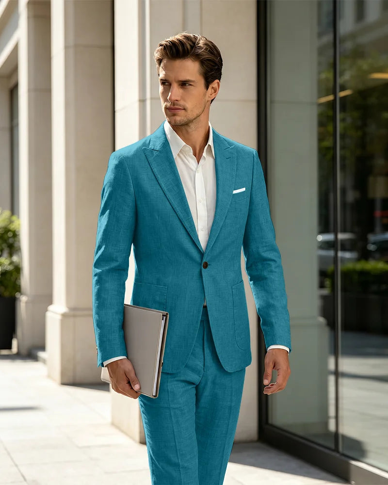 2 Piece Linen Slim Fit Summer Business Suit