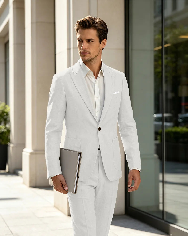 2 Piece Linen Slim Fit Summer Business Suit