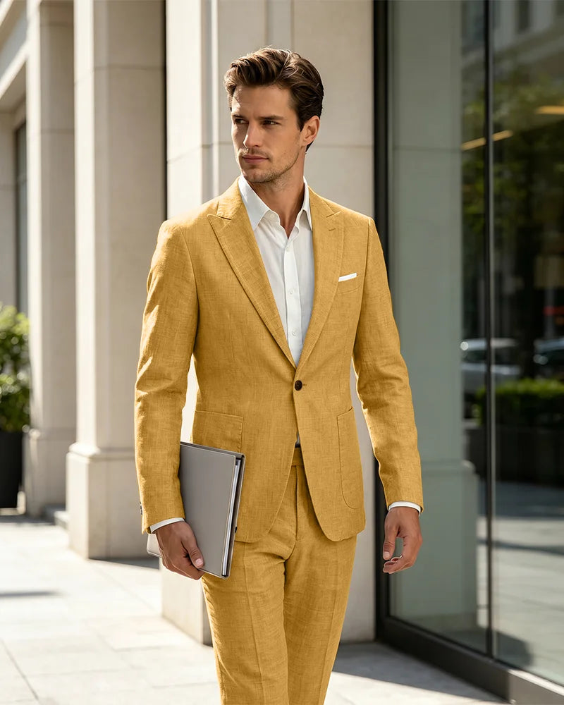 2 Piece Linen Slim Fit Summer Business Suit