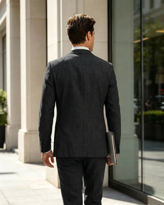 2 Piece Linen Slim Fit Summer Business Suit-black-3