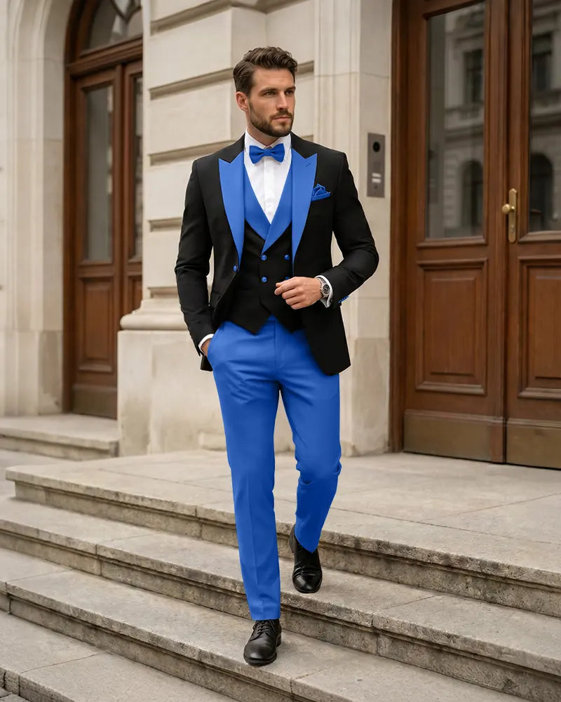 3 Piece Contrast Lapel Formal Tuxedo Suit Set