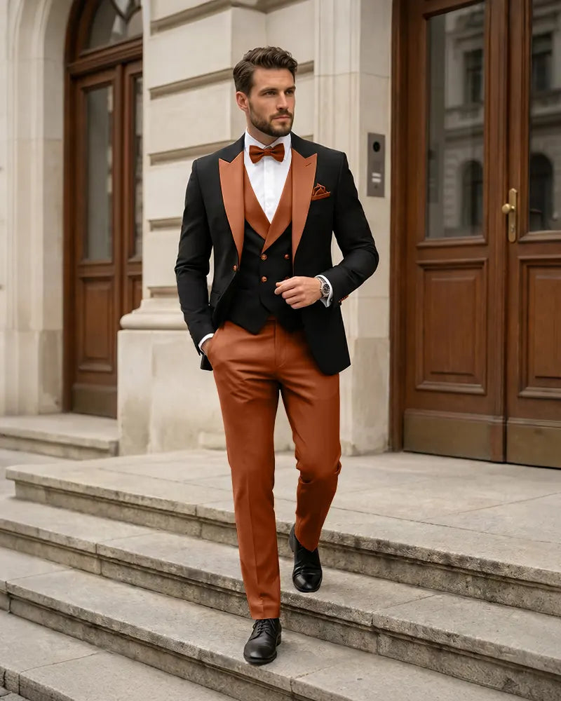 3 Piece Contrast Lapel Formal Tuxedo Suit Set