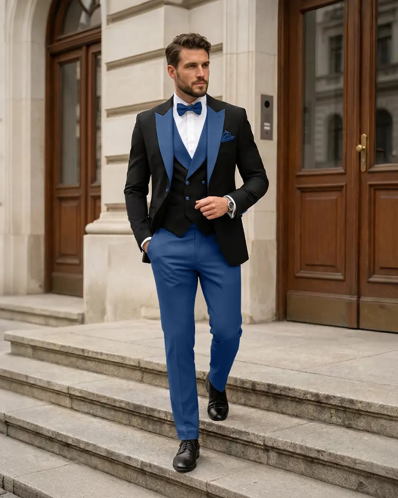 3 Piece Contrast Lapel Formal Tuxedo Suit Set
