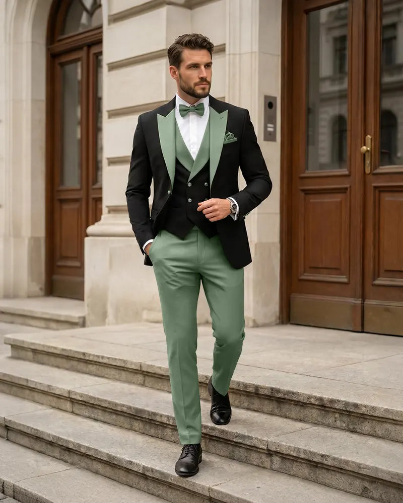 3 Piece Contrast Lapel Formal Tuxedo Suit Set