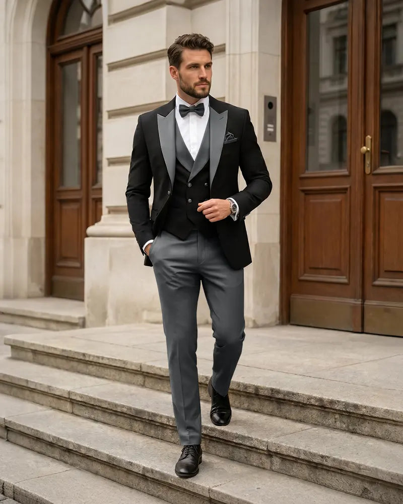 3 Piece Contrast Lapel Formal Tuxedo Suit Set