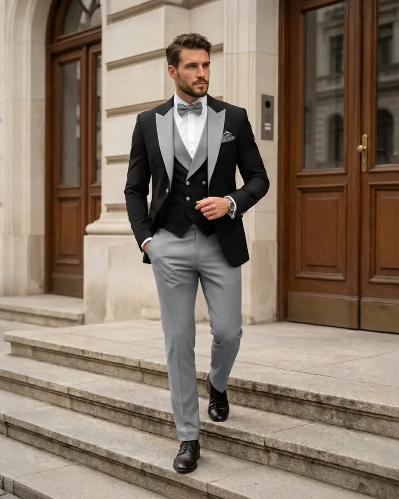 3 Piece Contrast Lapel Formal Tuxedo Suit Set