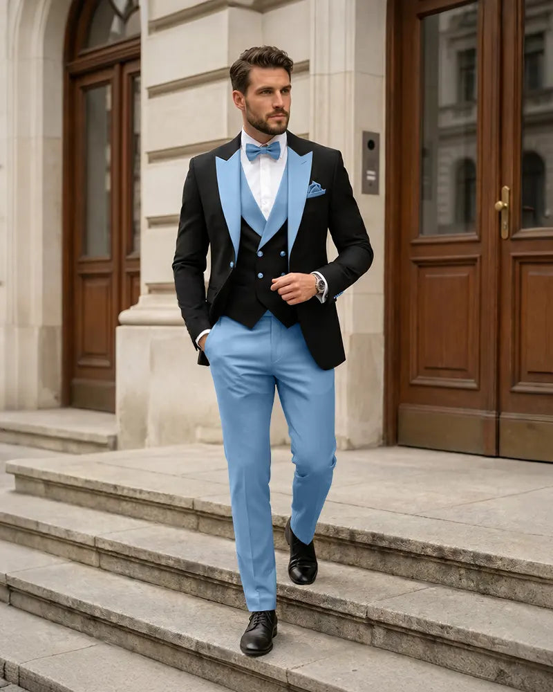 3 Piece Contrast Lapel Formal Tuxedo Suit Set