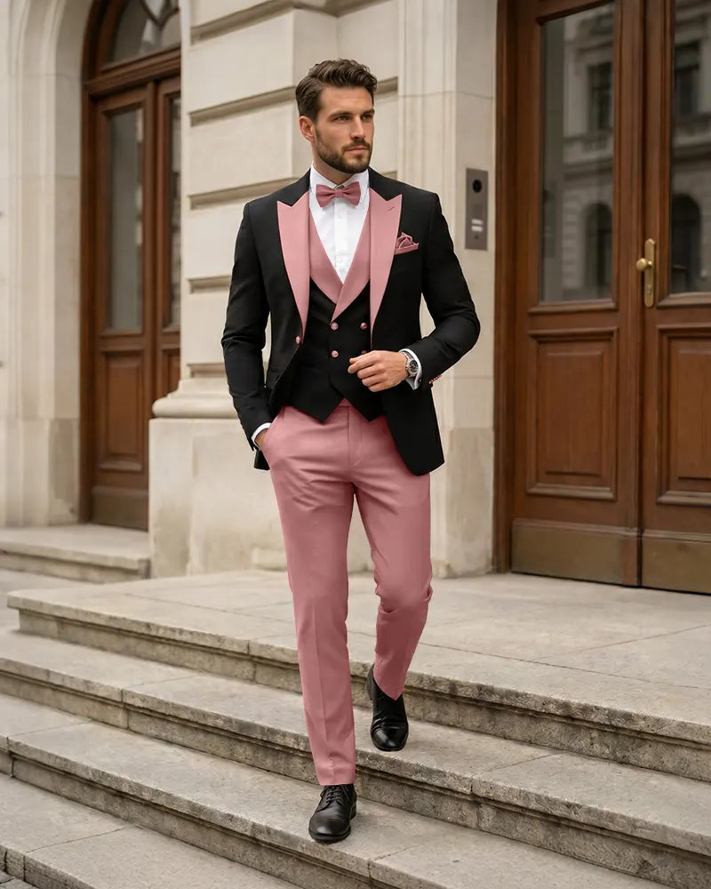 3 Piece Contrast Lapel Formal Tuxedo Suit Set