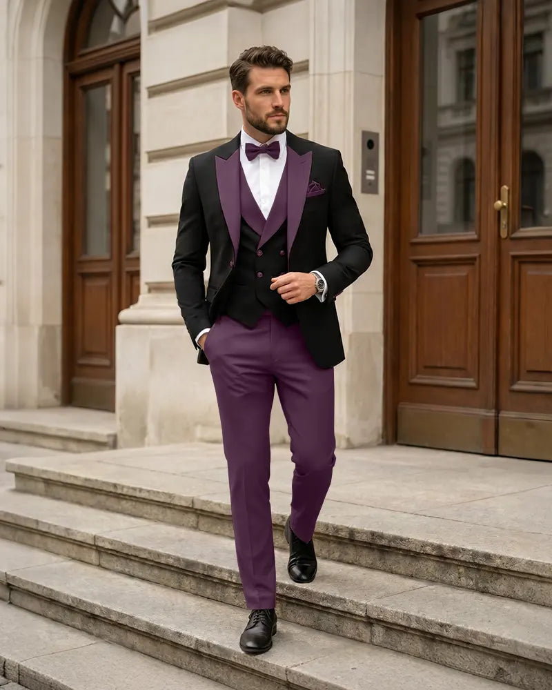 3 Piece Contrast Lapel Formal Tuxedo Suit Set